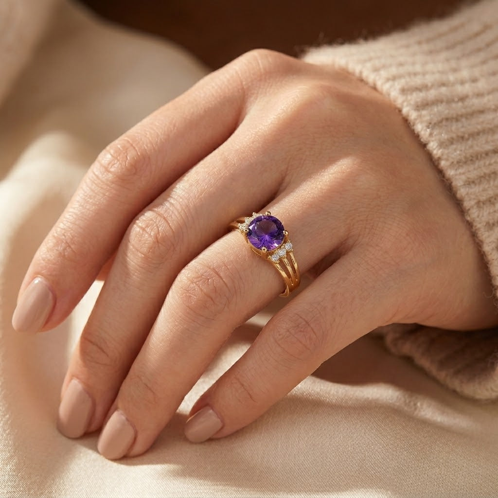 Louise — Gold Amethyst Split Shank Ring