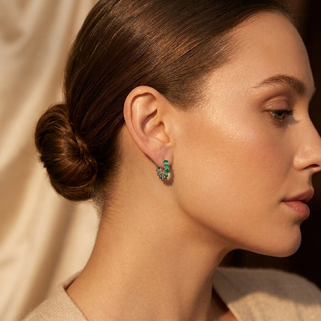 Laure — Gold Emerald Hoop Earrings