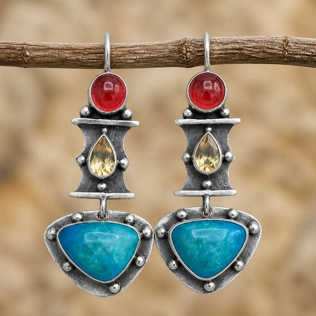 Vintage Water Drop Blue Zircon Earrings