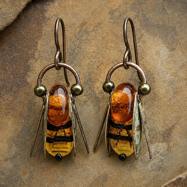 Vintage Amber Bee Drop Earrings