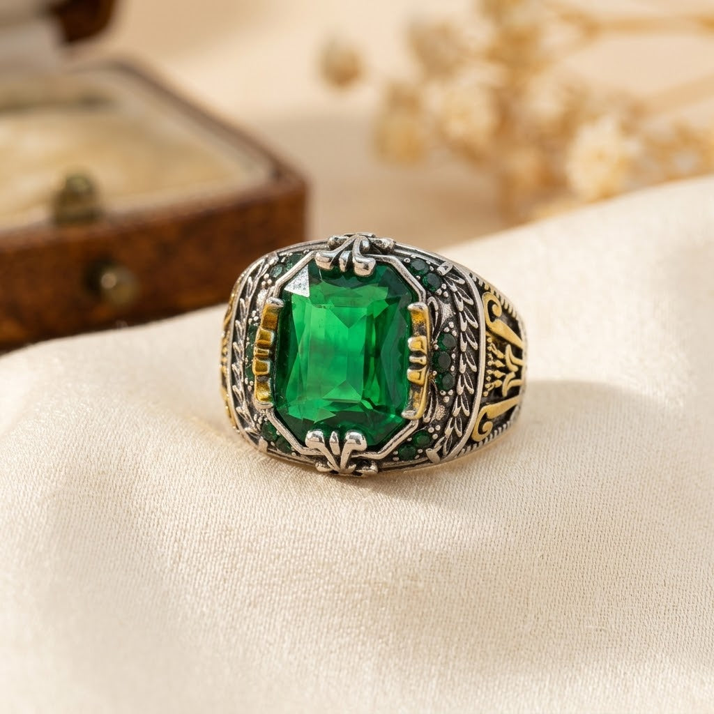 Anais — Vintage Silver Emerald Ring