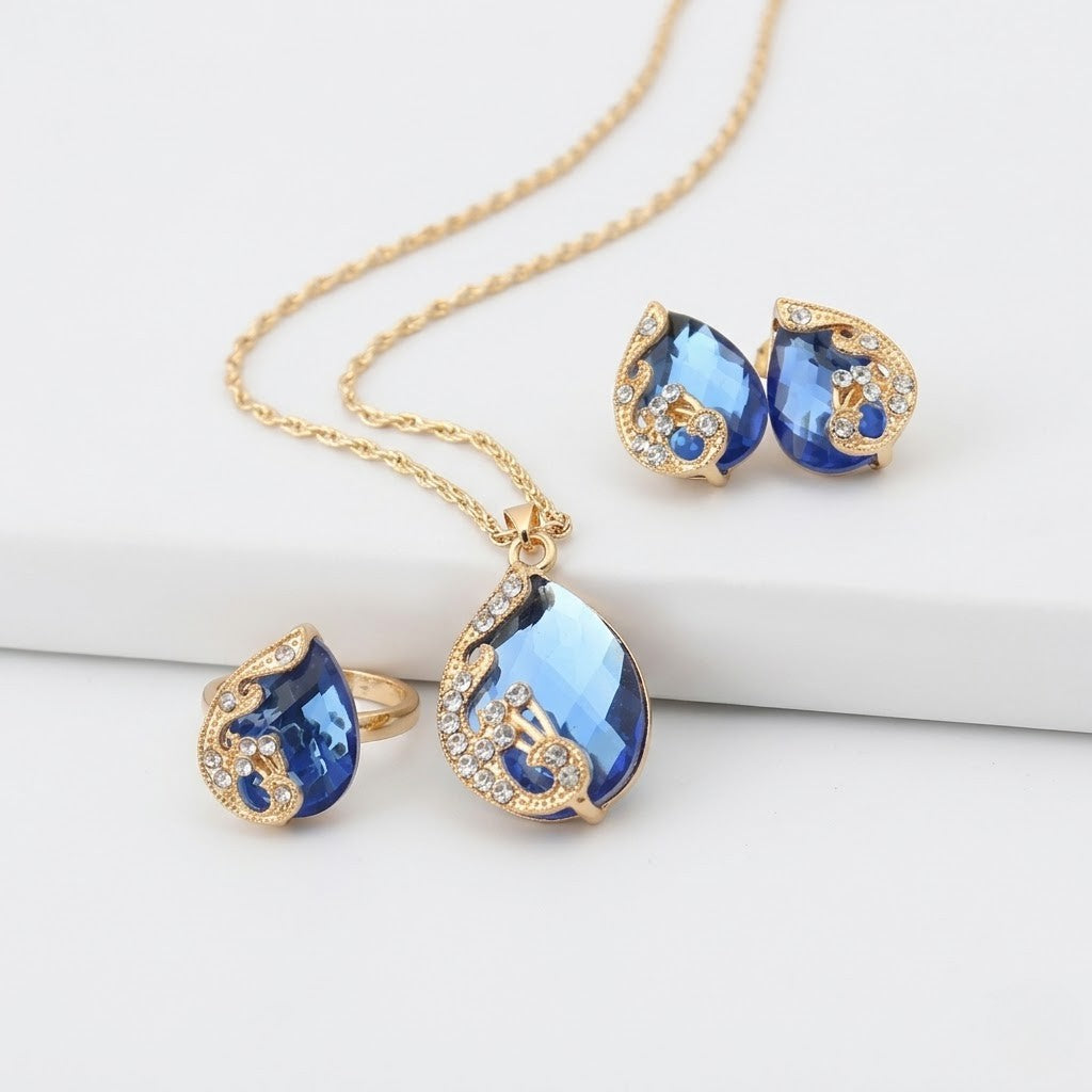 Taivas — Blue Crystal Necklace & Earrings Set