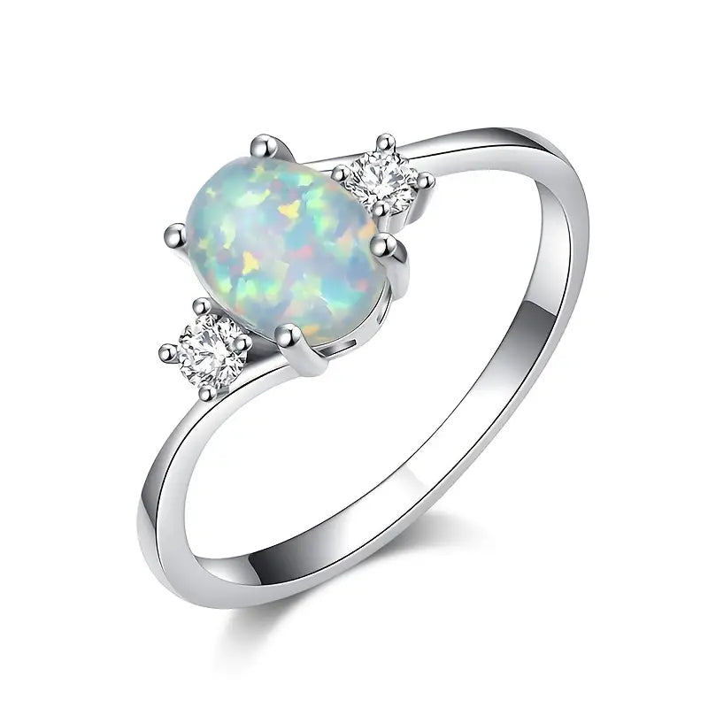 Noora — Opal Stone Silver-Tone Ring