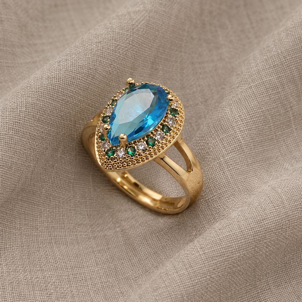 Aino — Green, White & Blue Teardrop Zirconia Ring