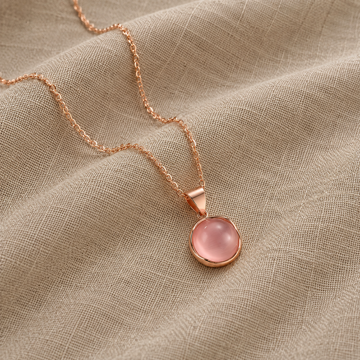 Linnea — Pink Round Stone Pendant Necklace