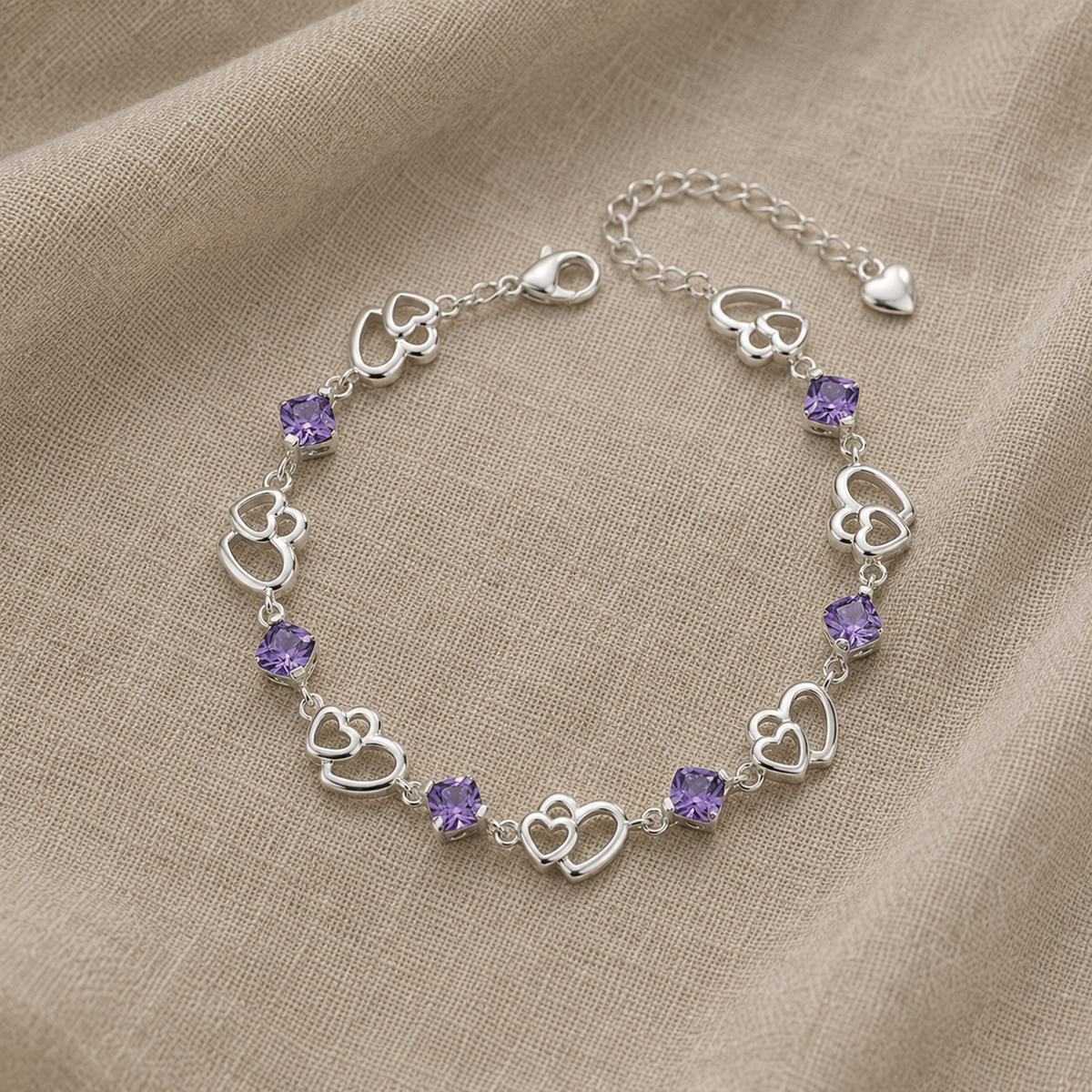 Kaisa — Double Heart Charm Zirconia Bracelet