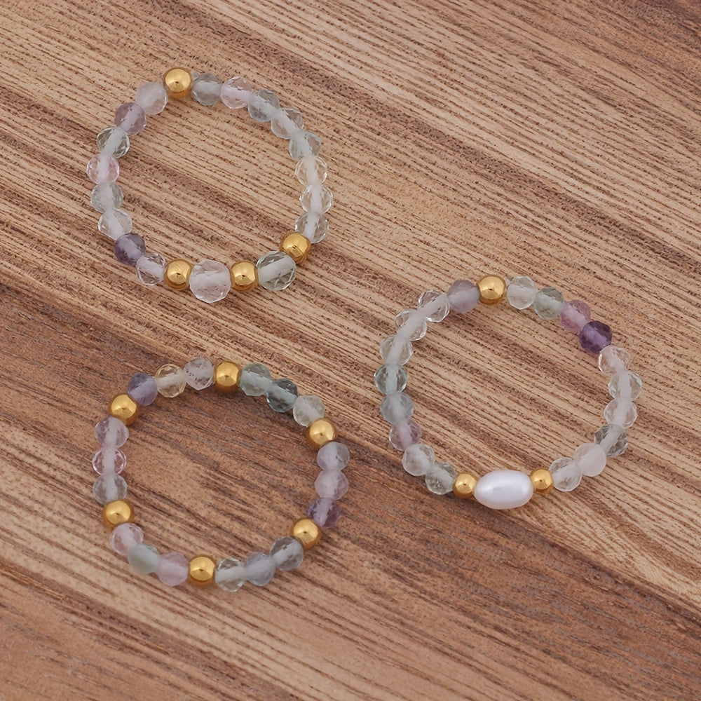 Winsome — 3pcs Set Amethyst Beaded Rings