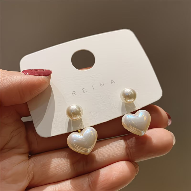Delphine — Double Pearl Heart Earrings