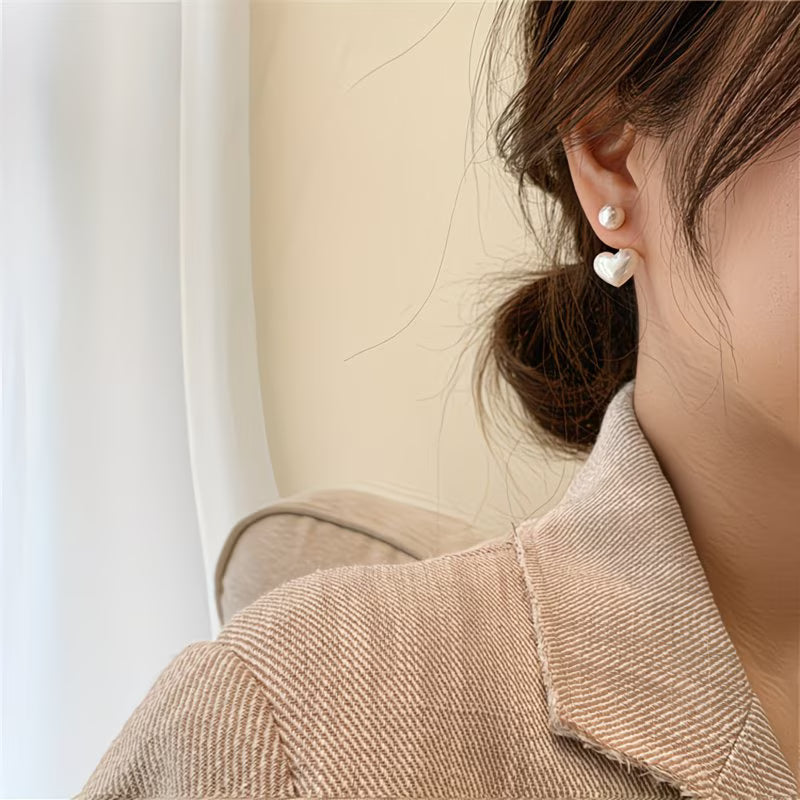 Delphine — Double Pearl Heart Earrings