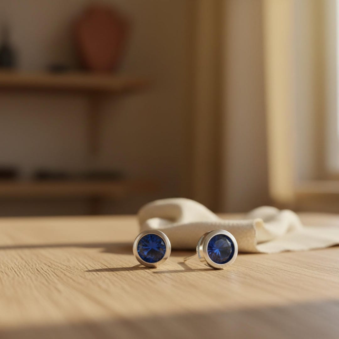 Kamila — Sapphire Bezel Stud Earrings