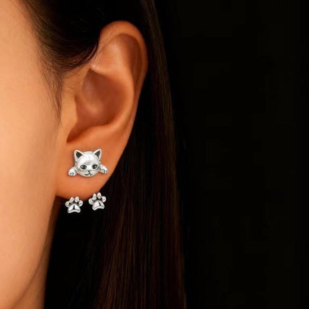 Adaline — Cat Head Paw Drop Earrings