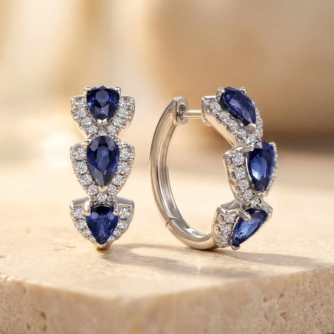 Bertille — Silver Sapphire Hoop Earrings