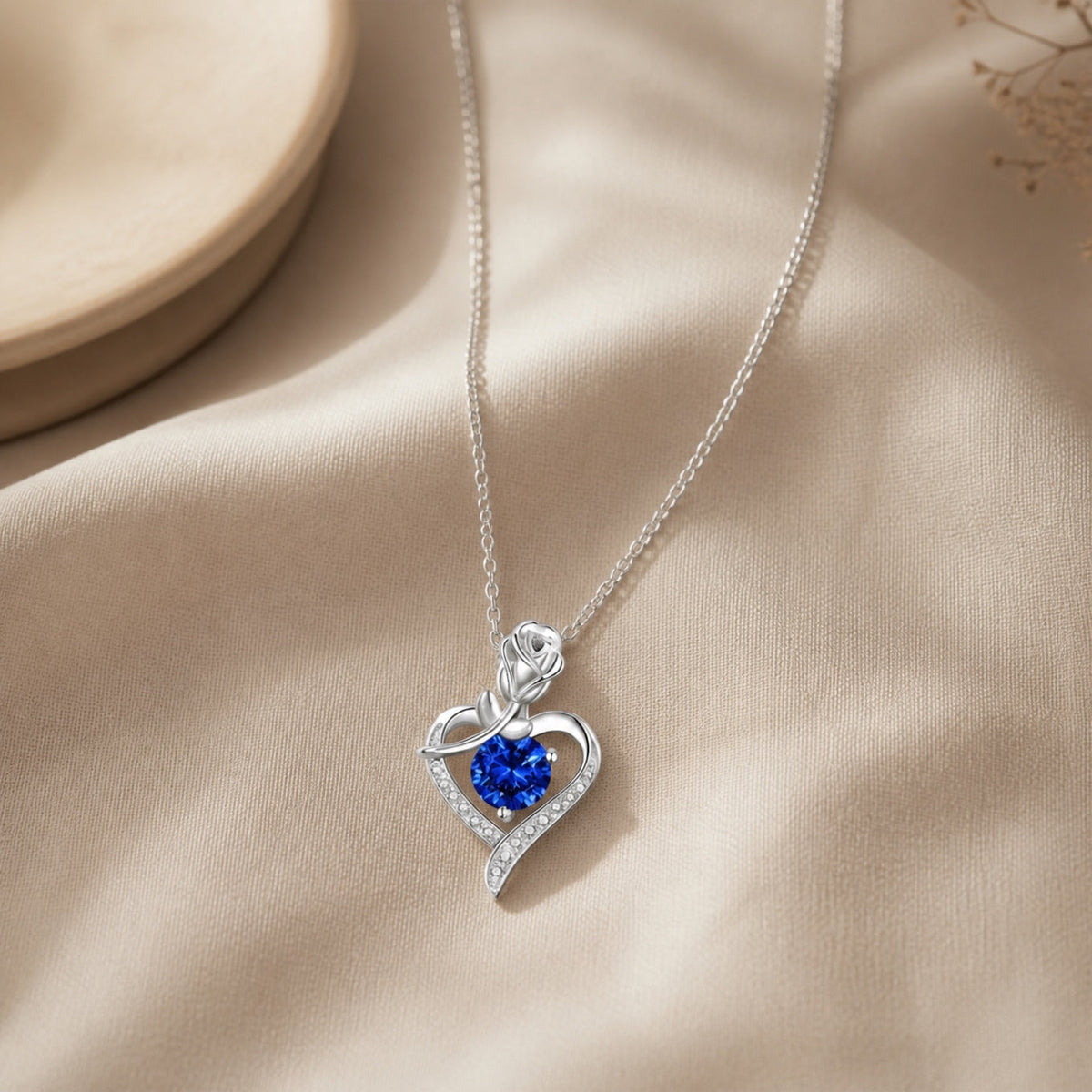 Sylvie — Sapphire Rose Heart Necklace