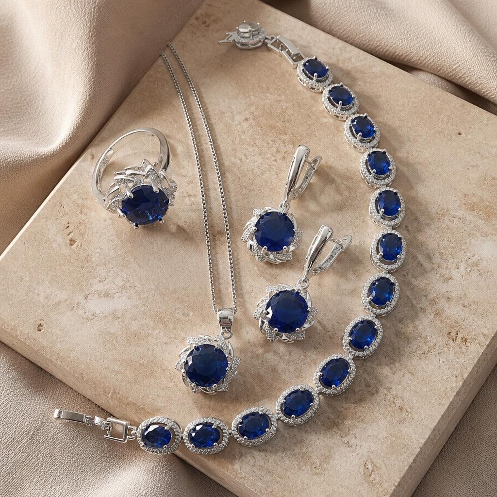 Olive — Royal Sapphire Silver Jewelry Set