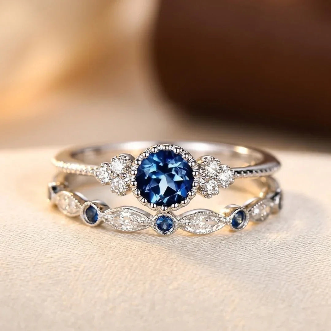 Ninette — Silver Sapphire Halo Ring