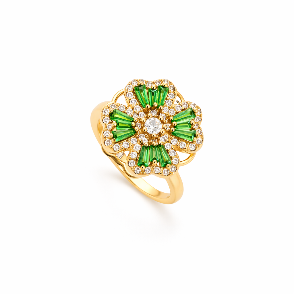 Clover Emerald Spinner Ring | Gold