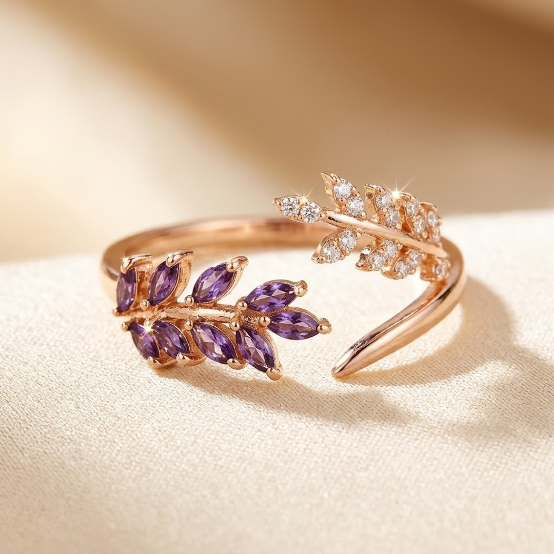 Lea — Gold Amethyst Leaf Ring
