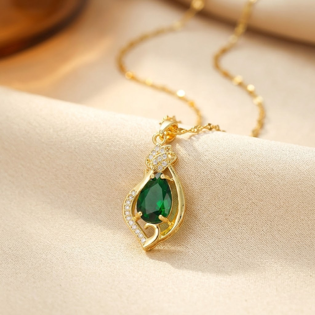 Marine — Gold Emerald Teardrop Pendant Necklace