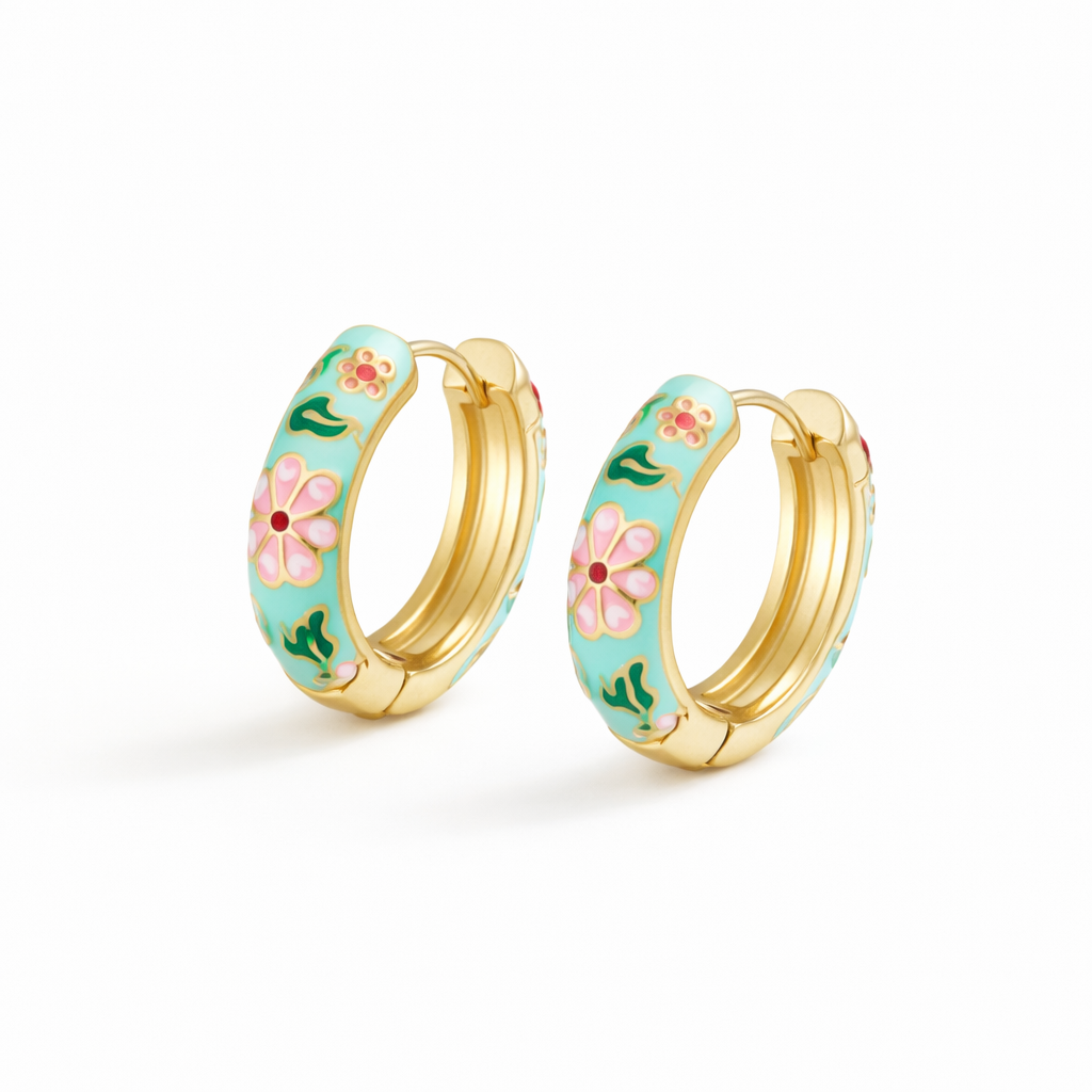 Multicolored Floral Hoop Earrings | Gold