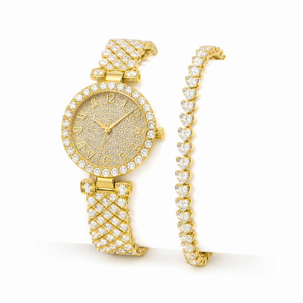 Radiant Luxury Watch and Bracelet Set | Gold