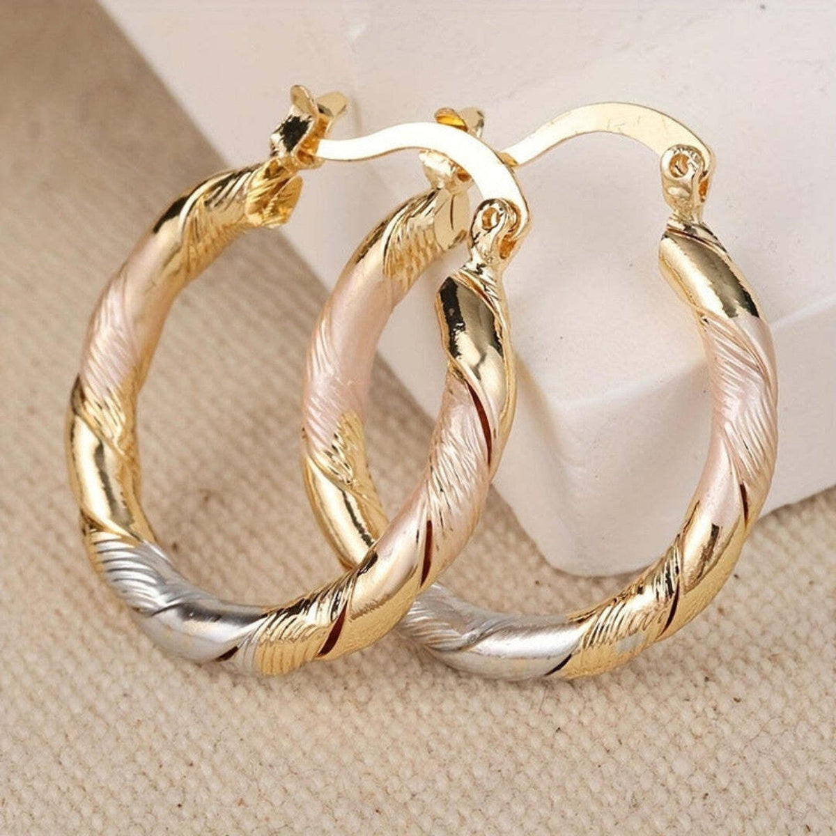 Juniper — Vintage Round Hoop Gold Silver and Rose Earrings