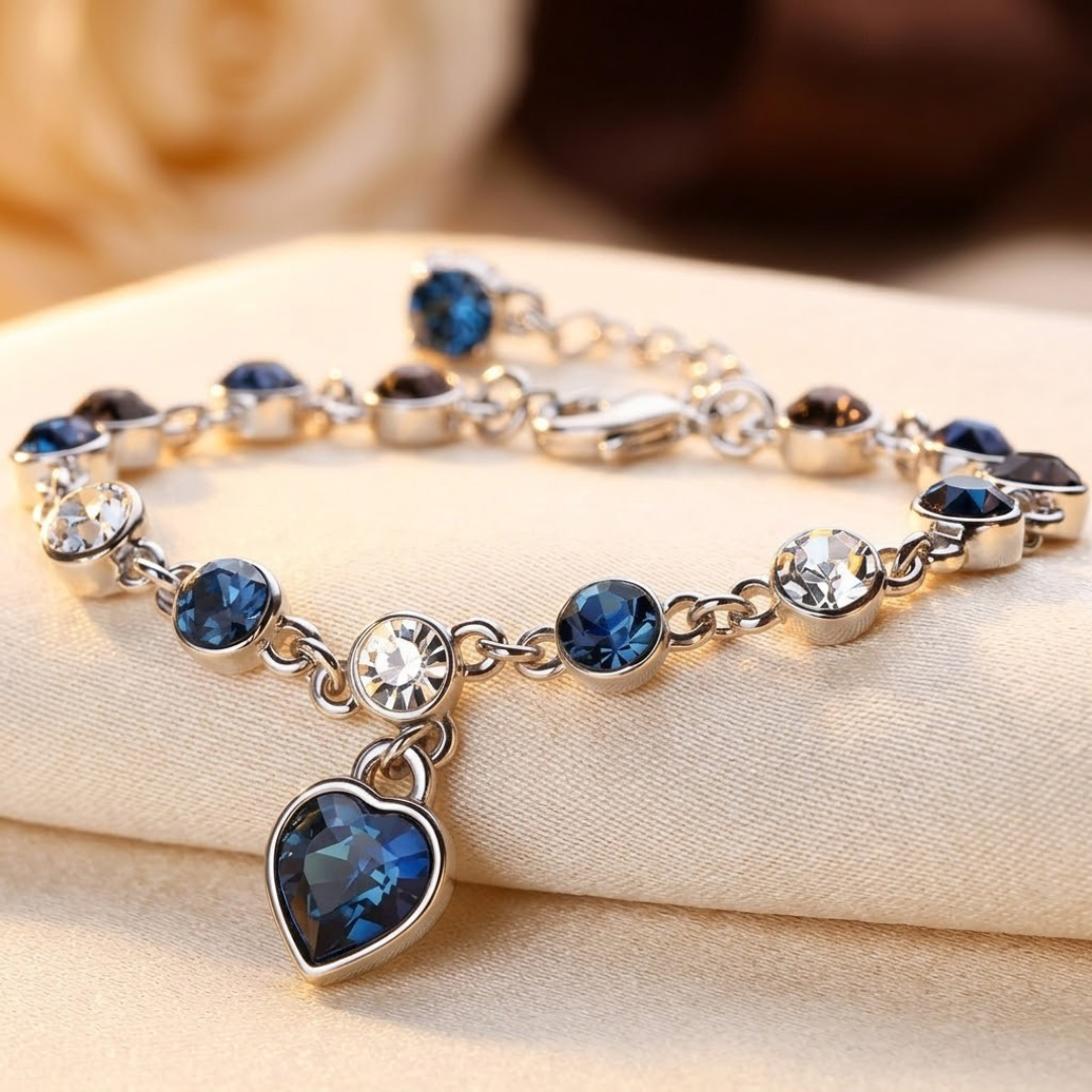 Jade — Silver Sapphire Heart Chain Bracelet