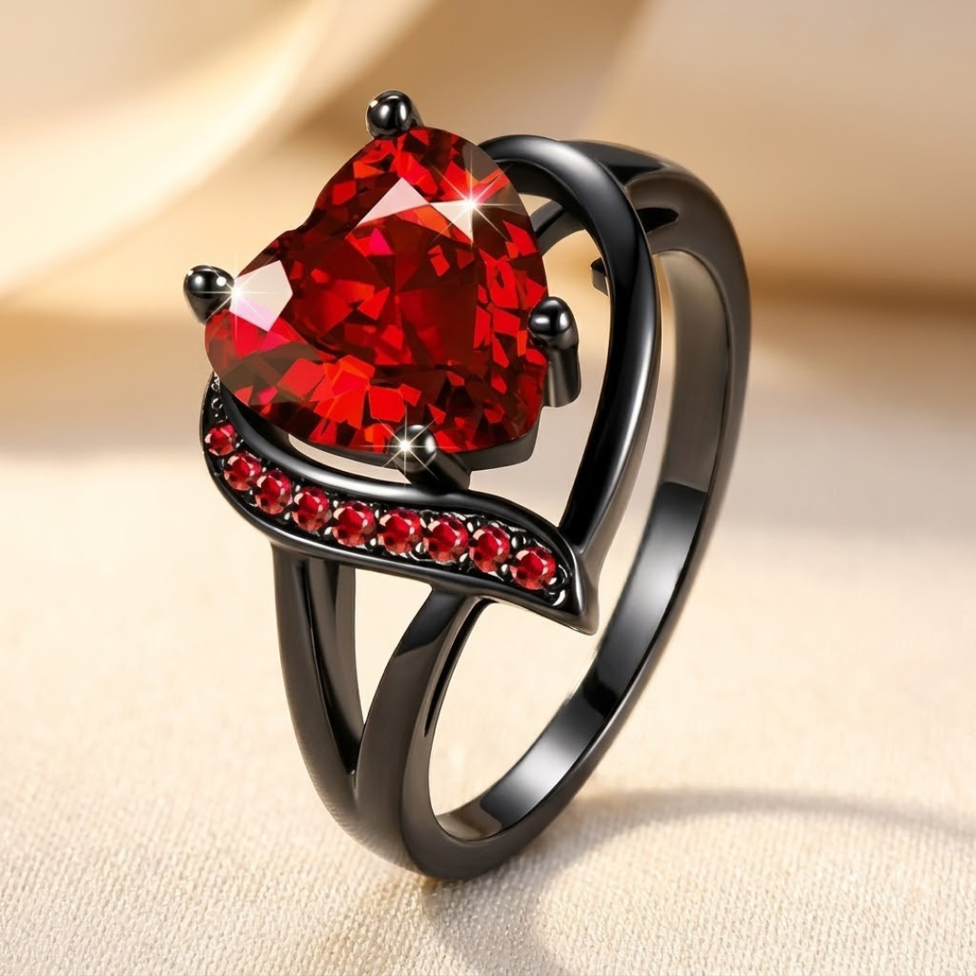 Nadege — Silver Ruby Heart Ring