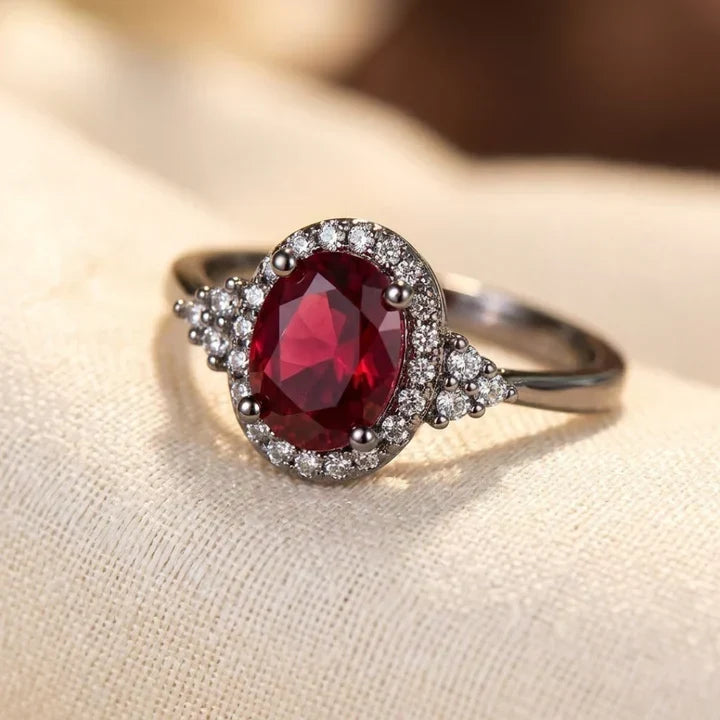 Zoe — Silver Ruby Halo Ring