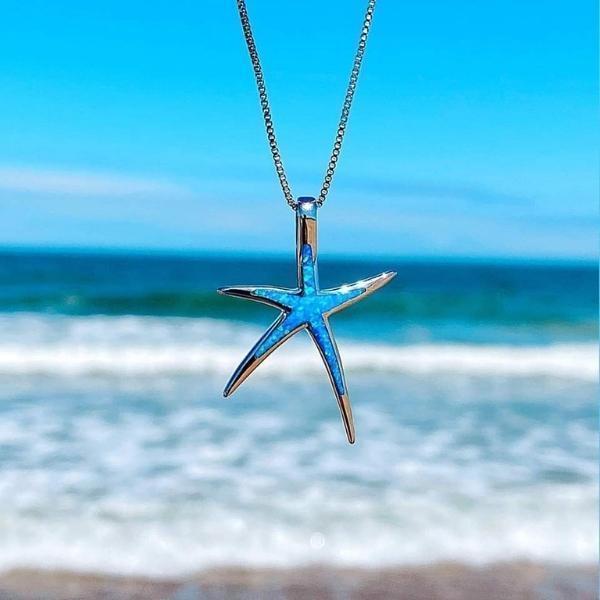 Brooke — Blue Opal and Silver Starfish Necklace