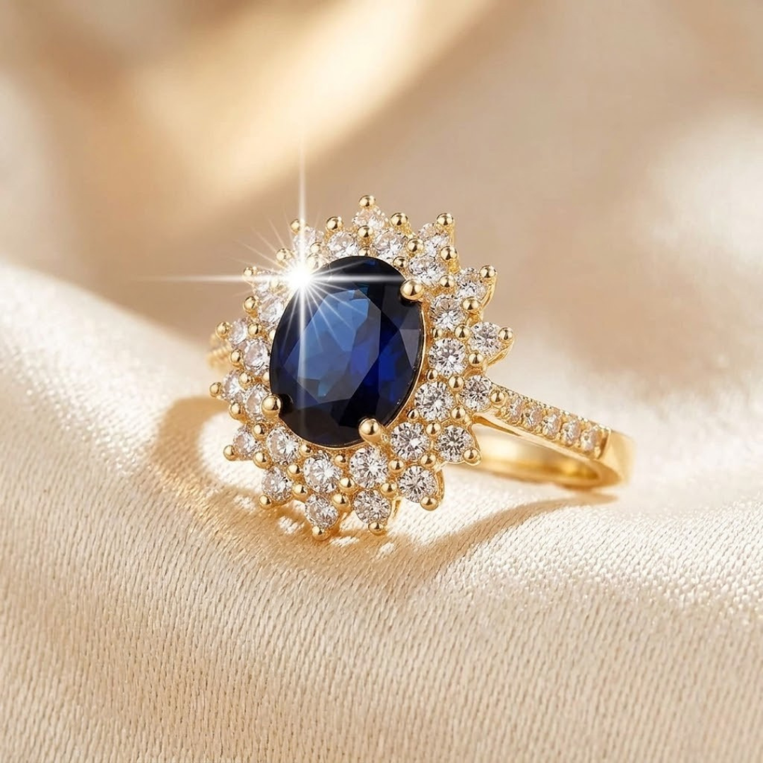 Maylis — Gold Sapphire Halo Ring