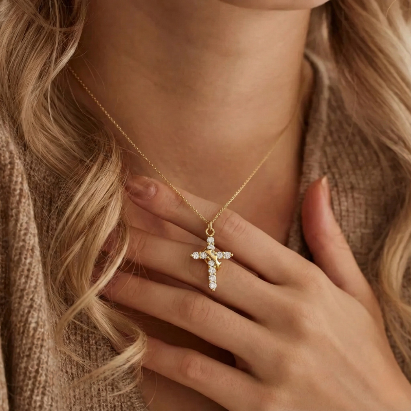 Fiorella — Crowned Cross Pendant Necklace