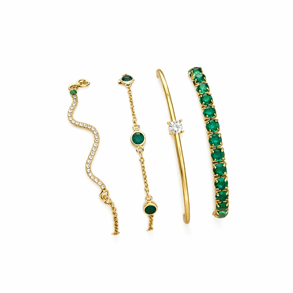Emerald Bracelet Set | Gold