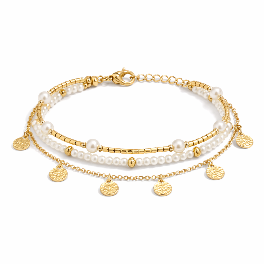 3-Piece Layered Anklet Set Coastal Charm | Gold