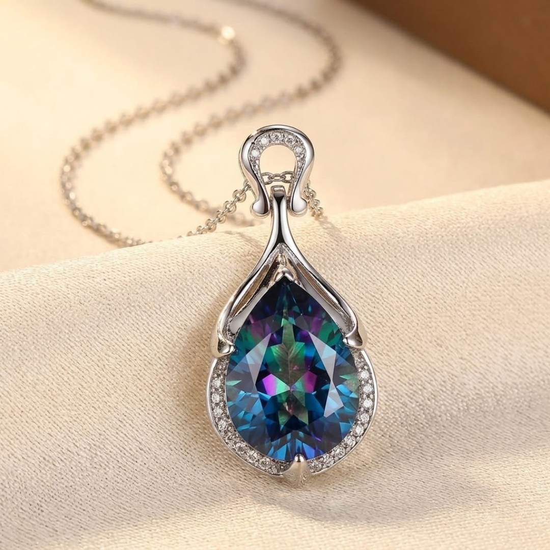Anouk — Silver Sapphire Teardrop Necklace