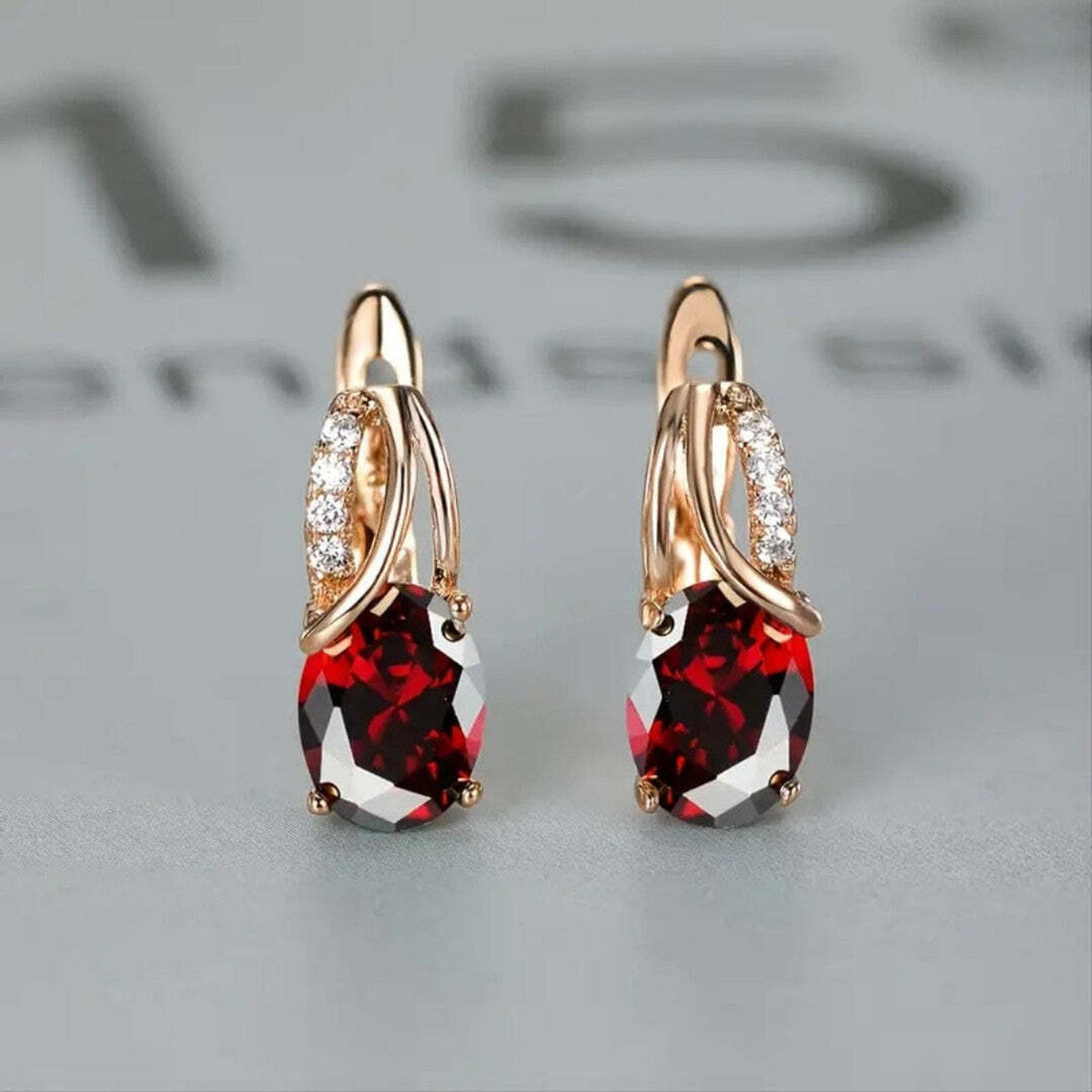 Tamsin — Veressa Ruby Gold Rose Earrings