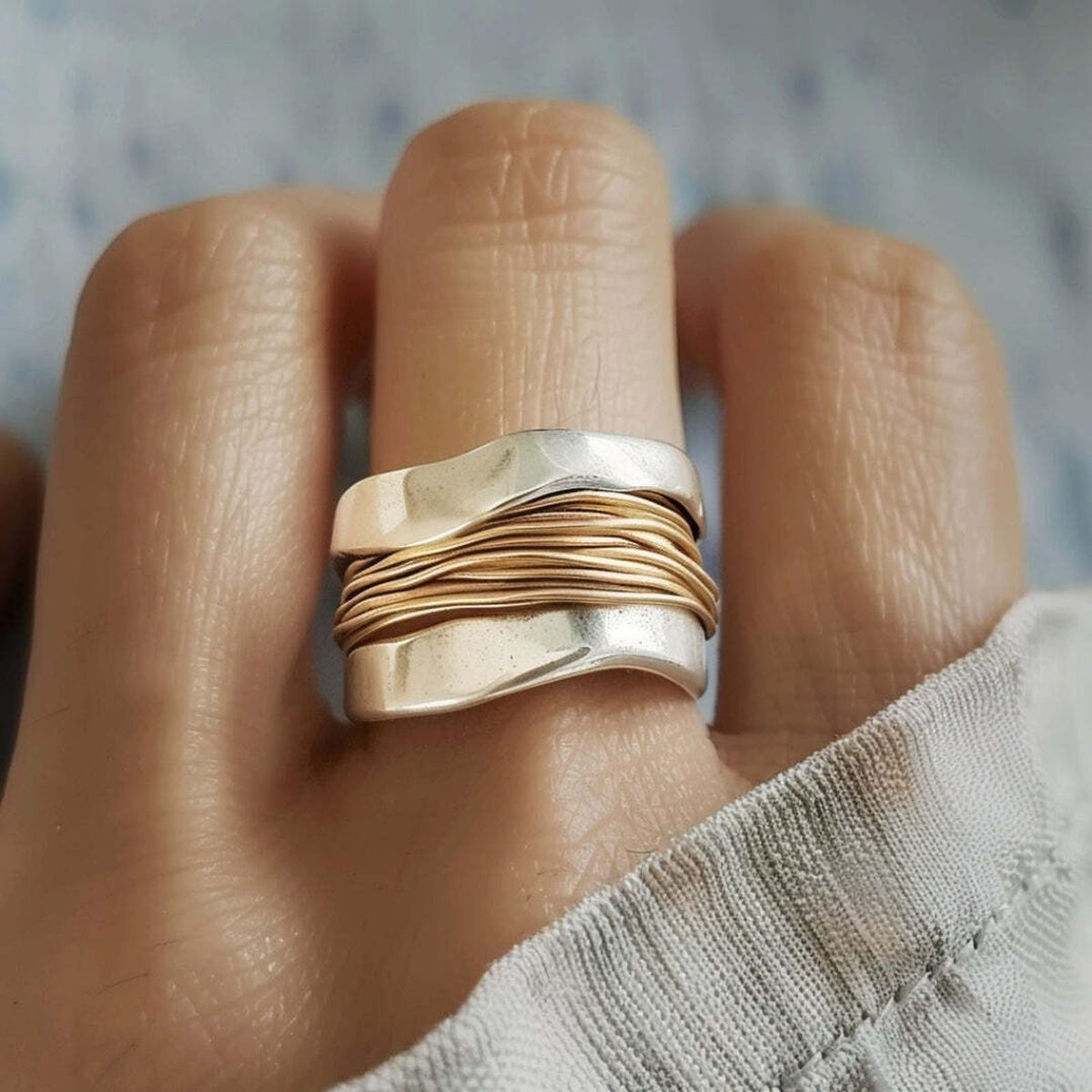 Joanne — Silver Golden Threads Ring