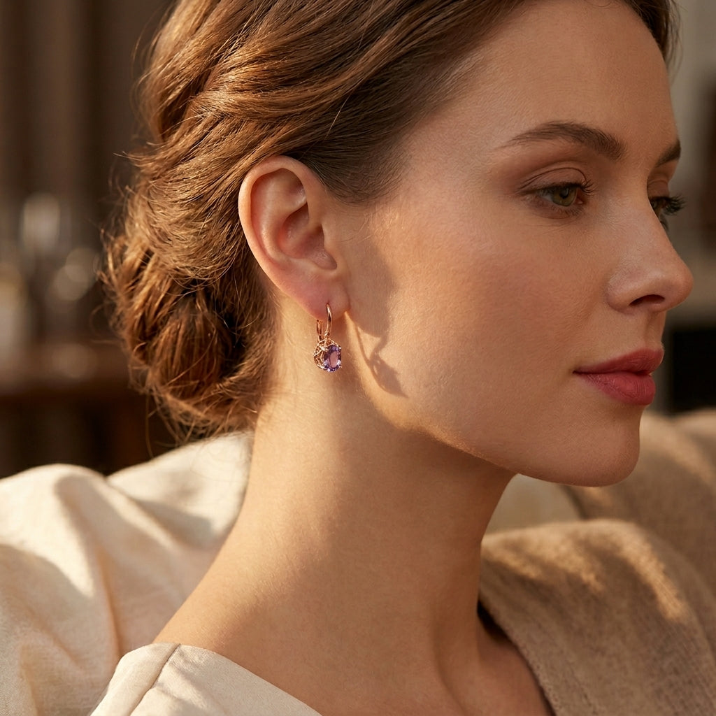 Nathalie — Gold & Rose Gold Amethyst Earrings