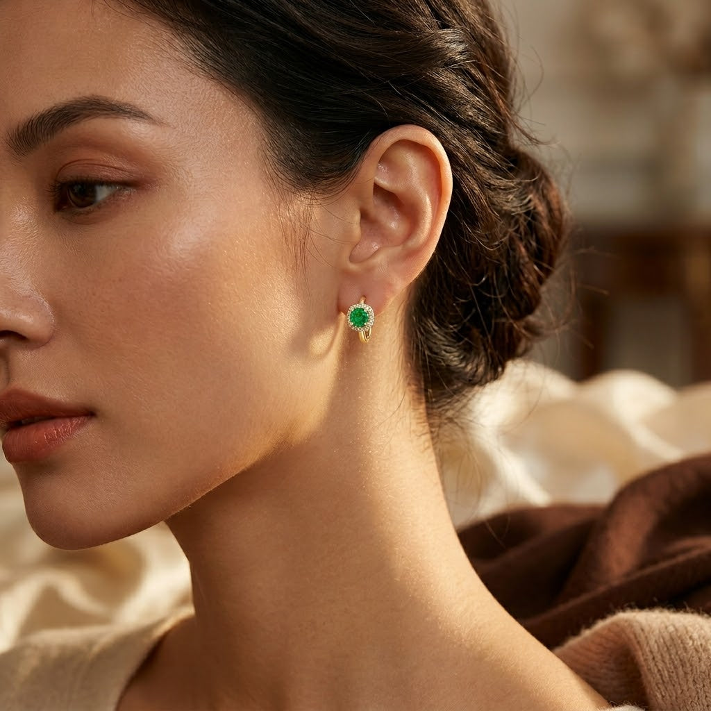 Constance — Gold Emerald Hoop Earrings