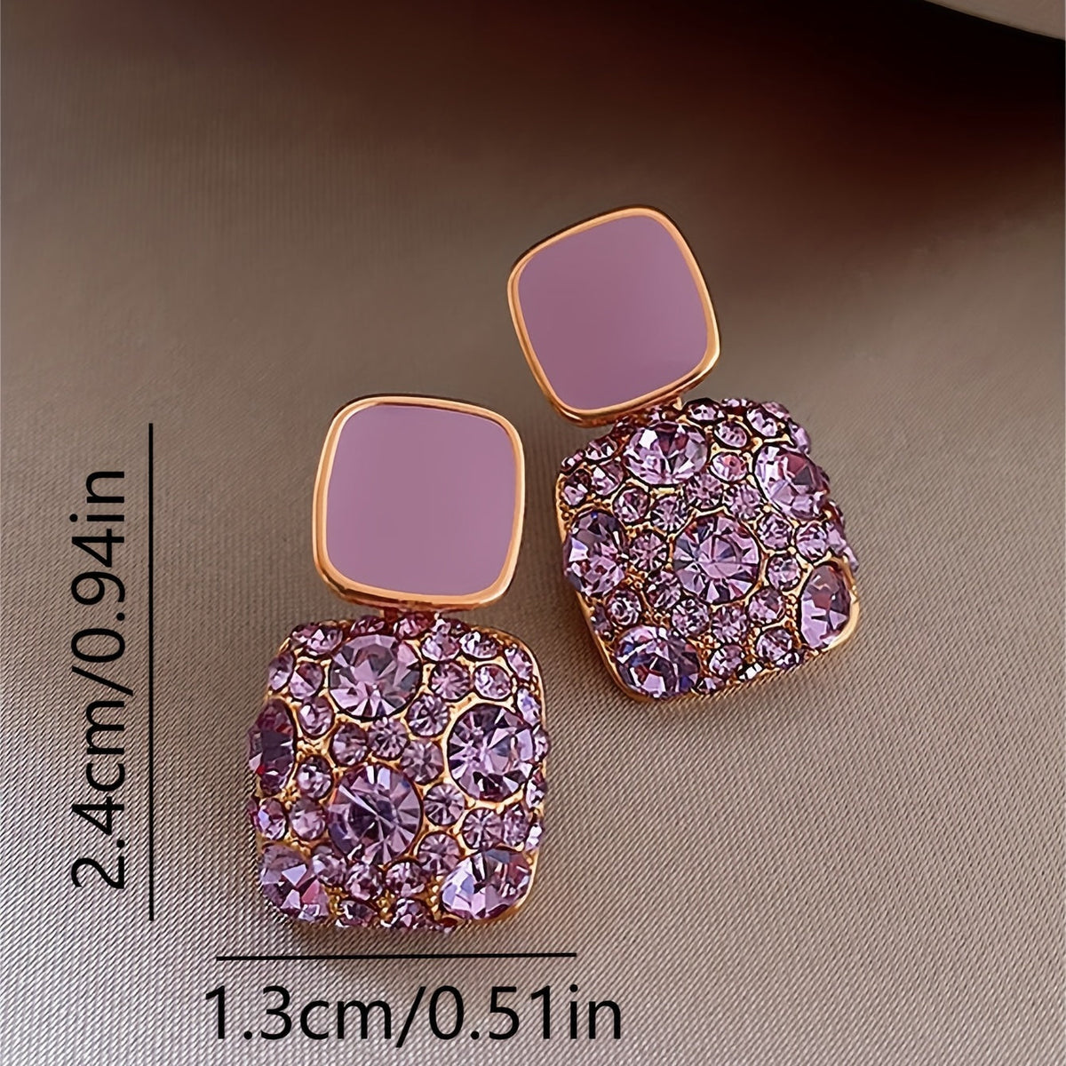 Genevieve — Crystal-Inlaid Square Glass Drop Earrings