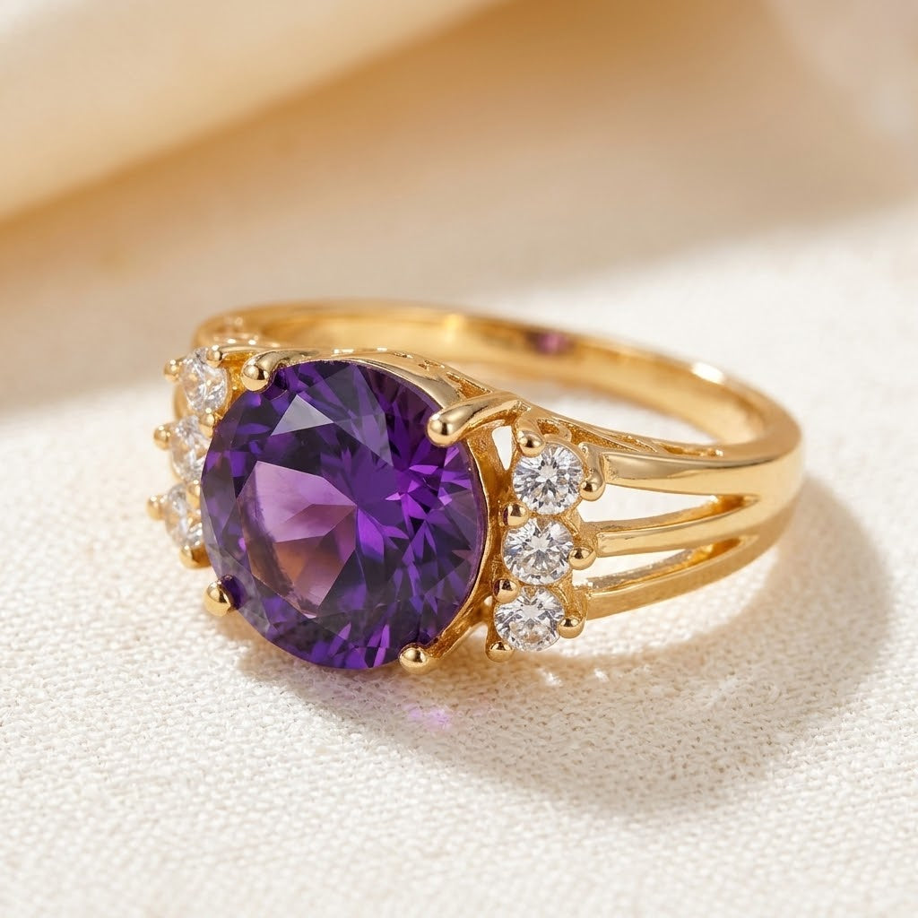 Louise — Gold Amethyst Split Shank Ring