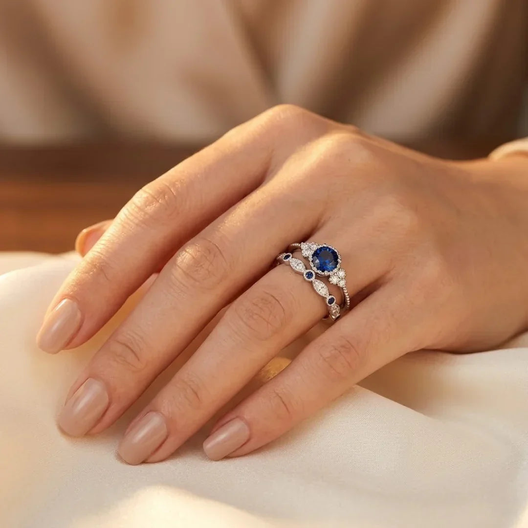 Ninette — Silver Sapphire Halo Ring