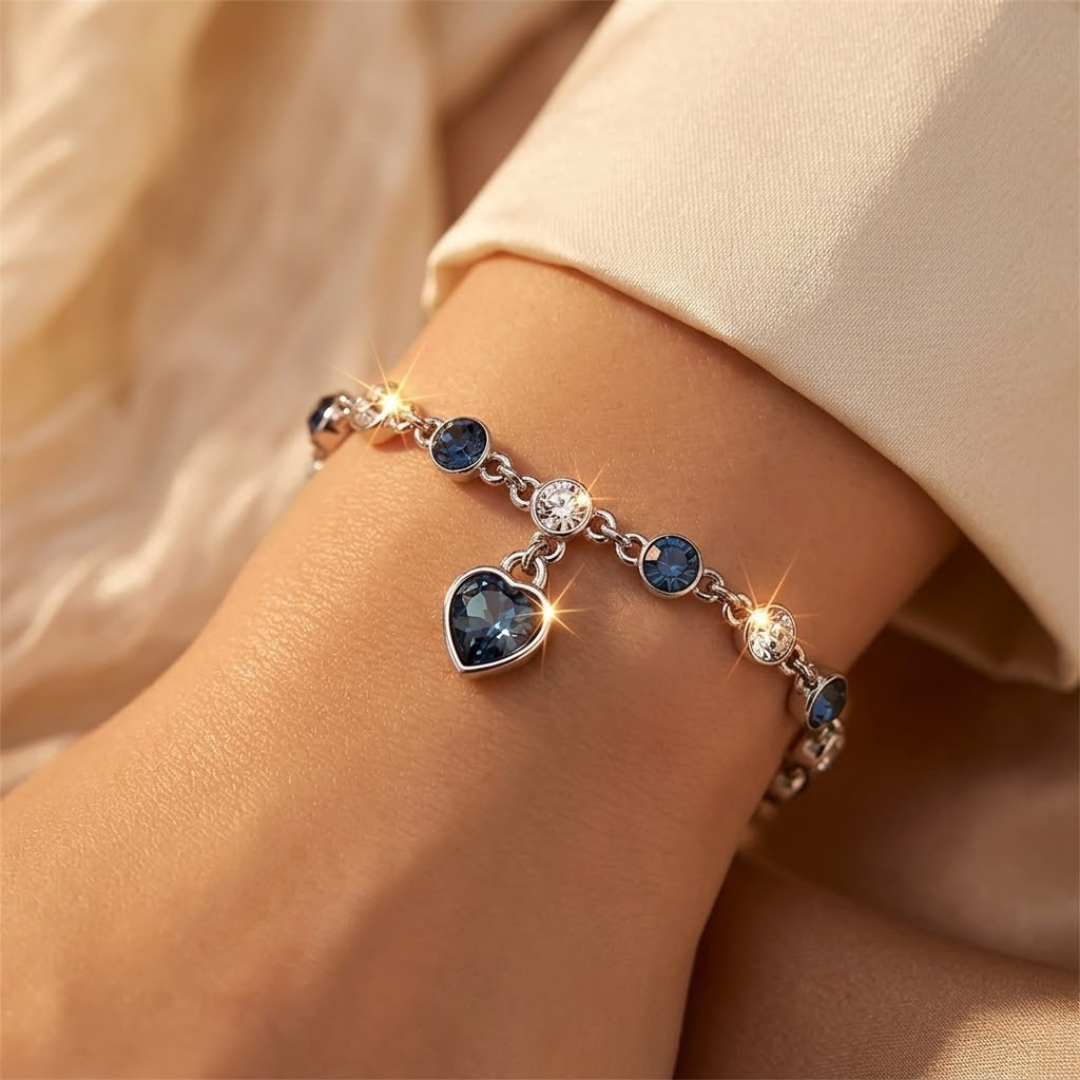 Jade — Silver Sapphire Heart Chain Bracelet