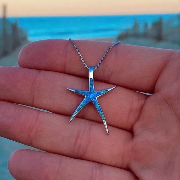 Brooke — Blue Opal and Silver Starfish Necklace