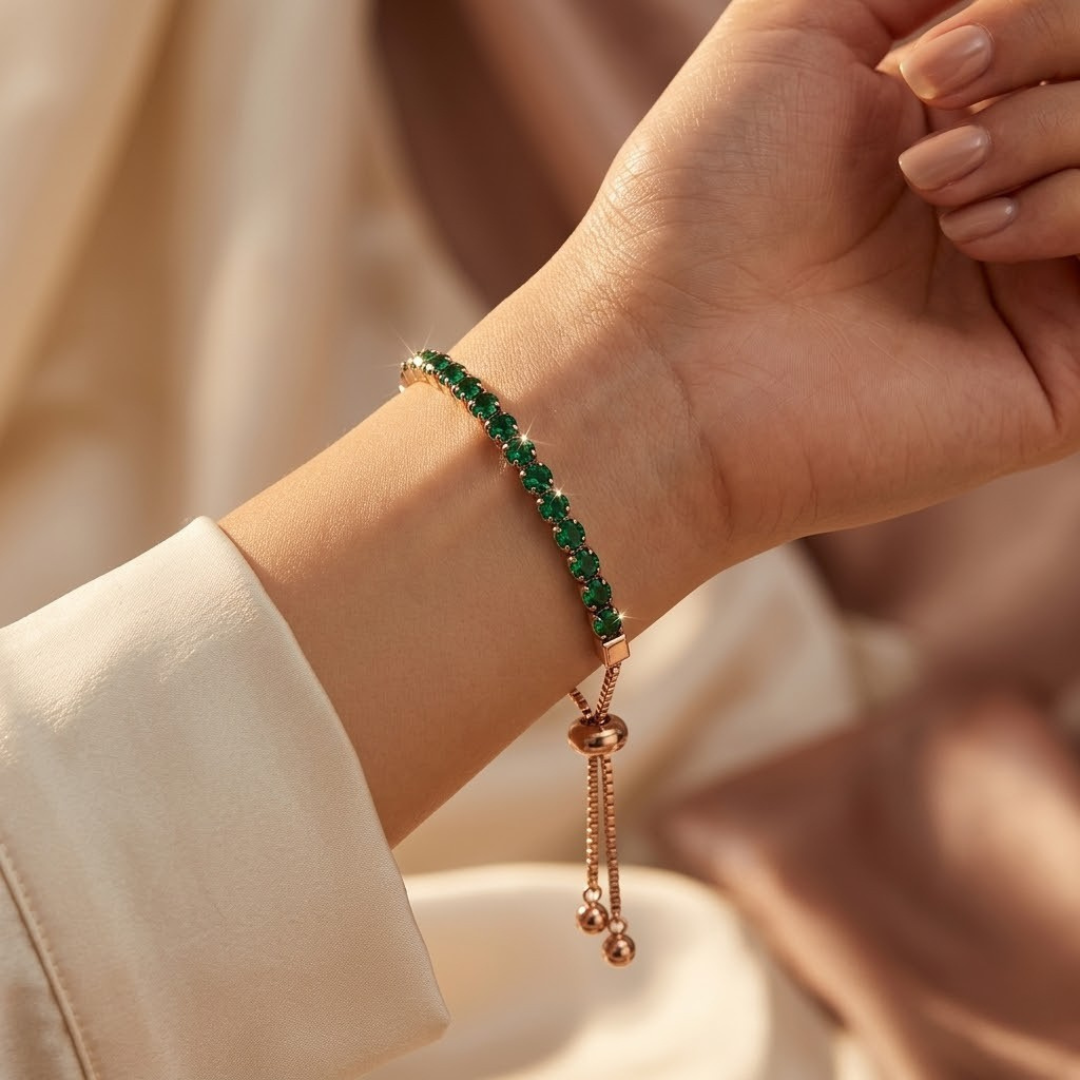 Zelie — Adjustable Gold Emerald Tennis Bracelet