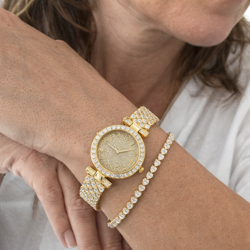 Radiant Luxury Watch and Bracelet Set | Gold