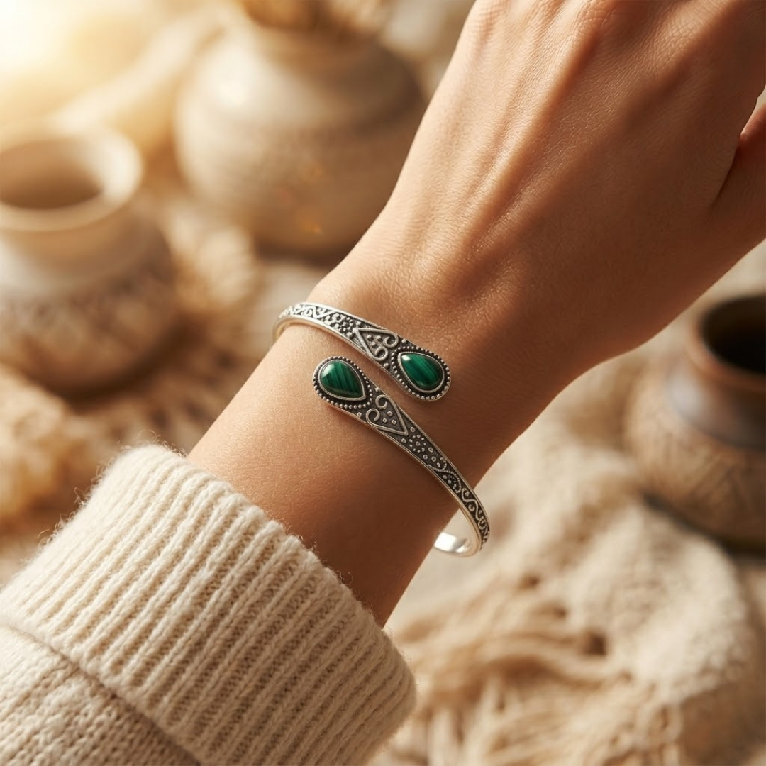 Solene — Vintage Silver Emerald Bracelet