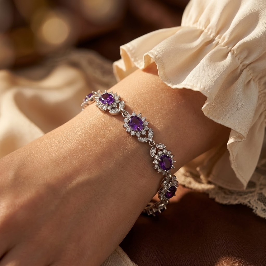 Tiphaine — Floral Silver Amethyst Bracelet