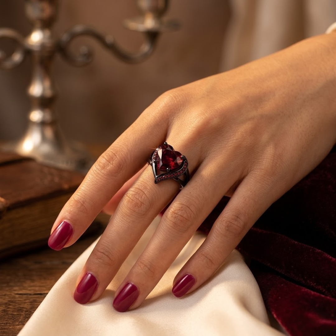Nadege — Silver Ruby Heart Ring