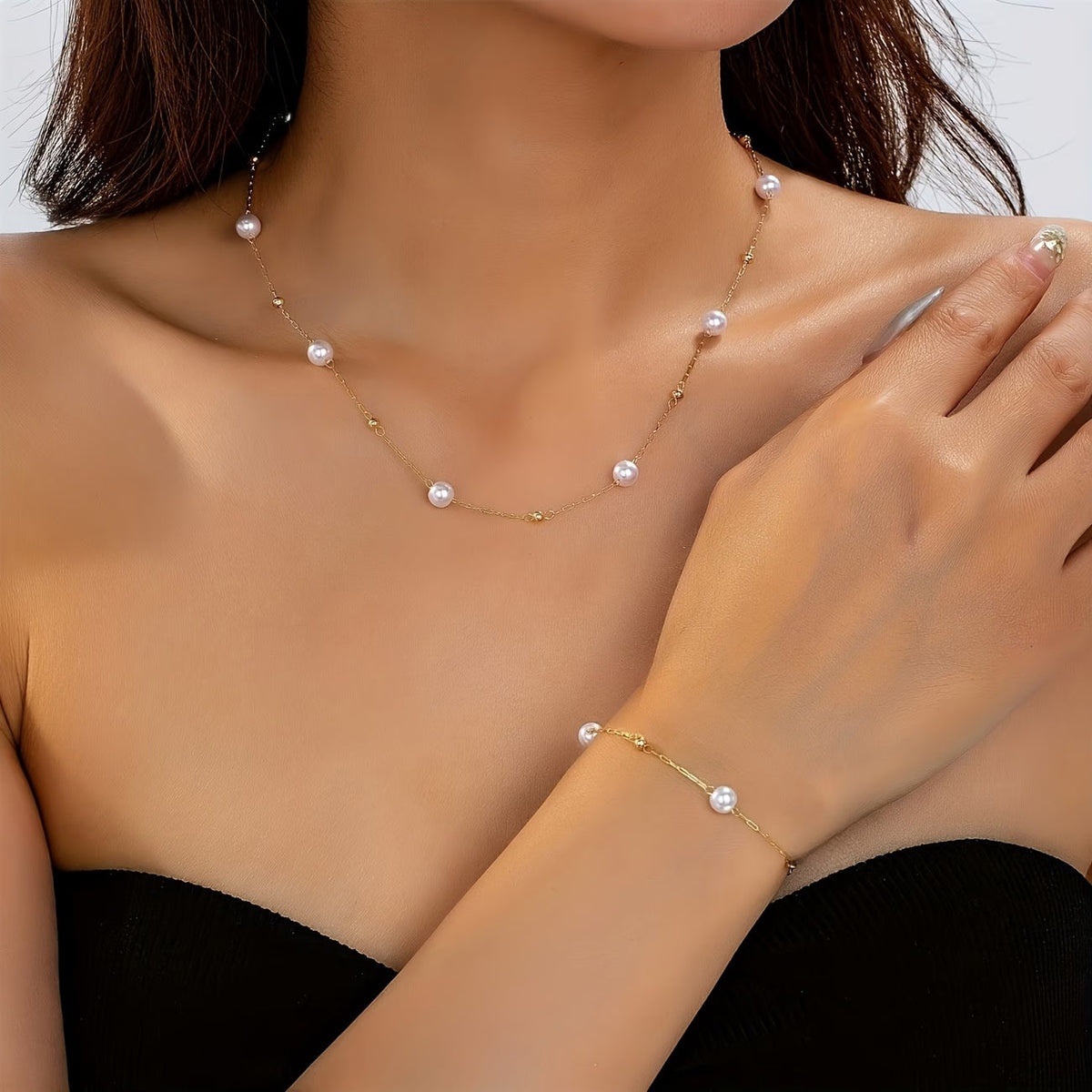 Blythe — Dainty Pearl Chain Jewelry Set