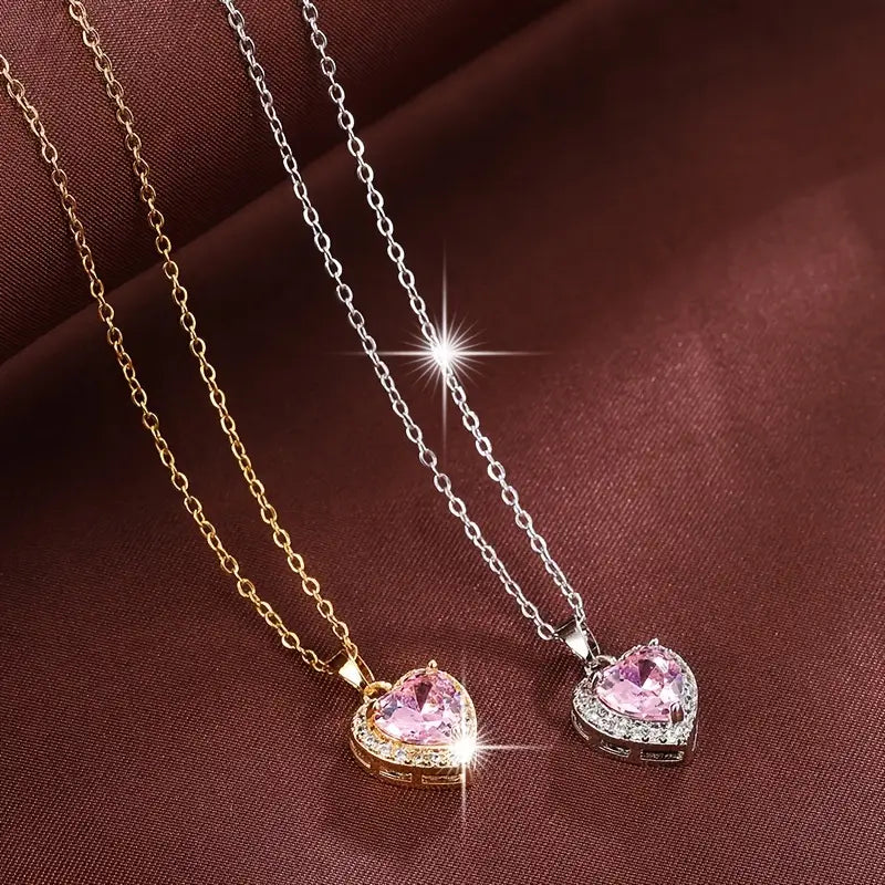 Alina — Pink Heart Zirconia Necklace